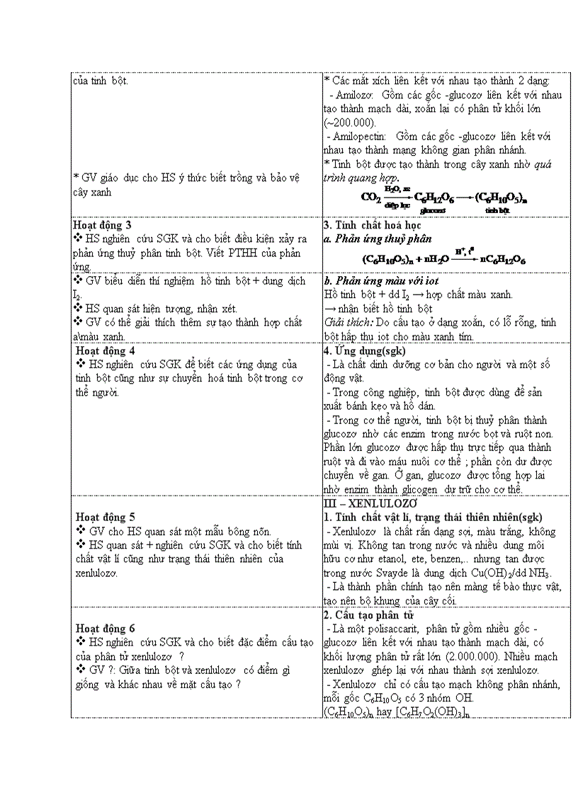 image for page Hóa học SACCAROZƠ TINH BỘT VÀ XENLULOZƠ