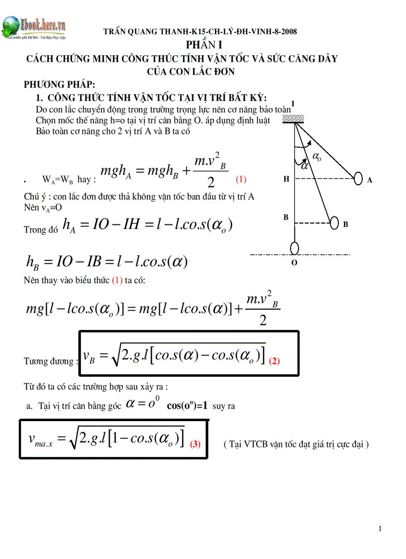 Cm Cong Thức Tinh Vận Tốc Lực Căng Day Của Con Lắc đơn