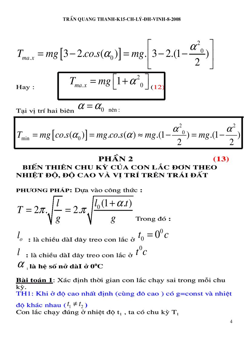 image for page CM công thức tính vận tốc lực căng dây của Con lắc đơn