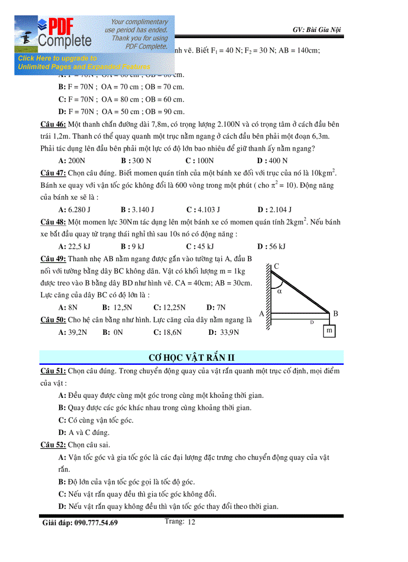 image for page Luyện thi ĐH chương Cơ học vật rắn