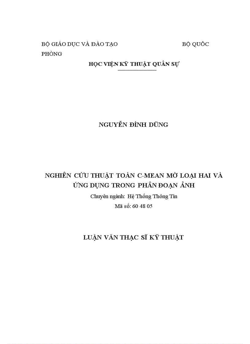 image for page Ứng dụng logic mờ loại 2 trong phân đoạn ảnh