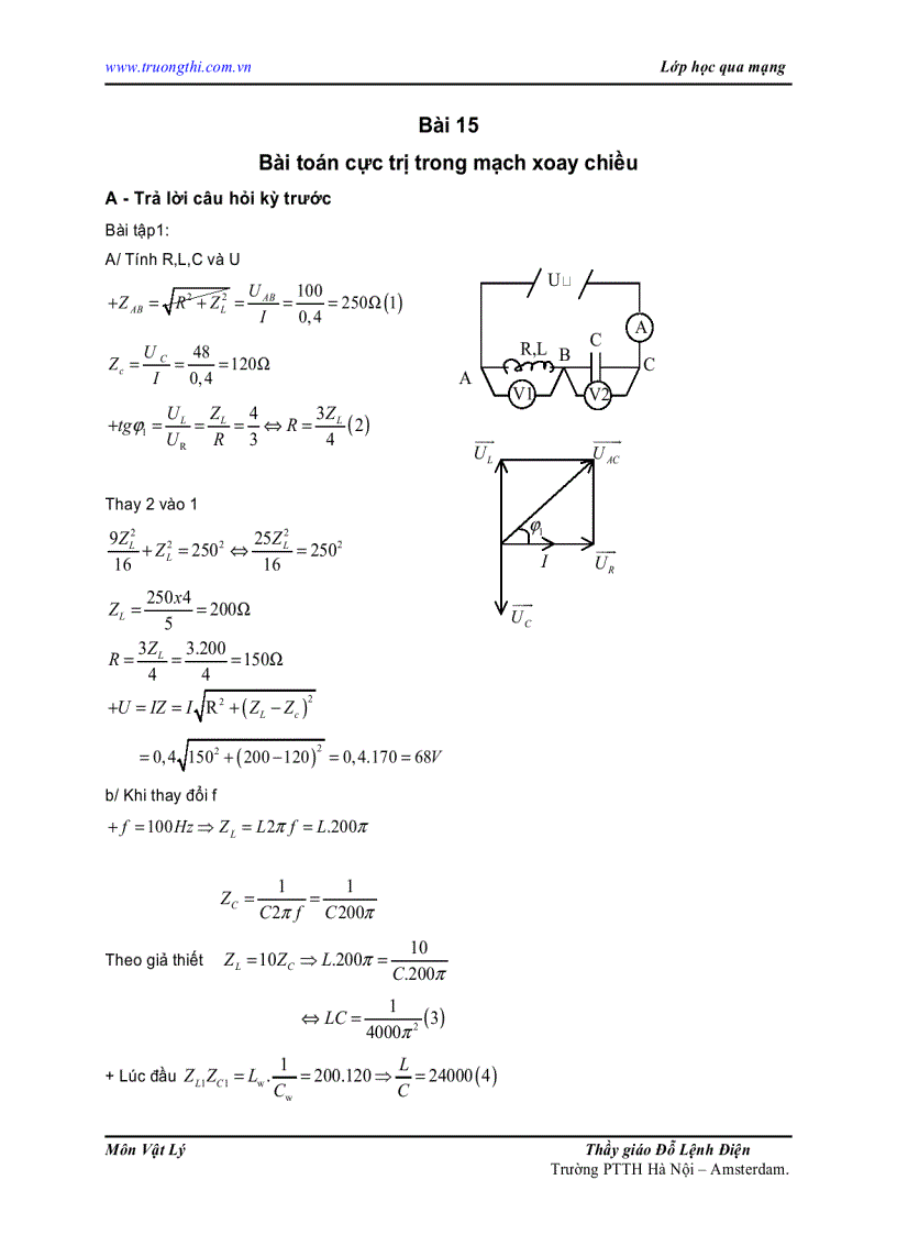 image for page Bài toán Cực trị Điện Xoay Chiều