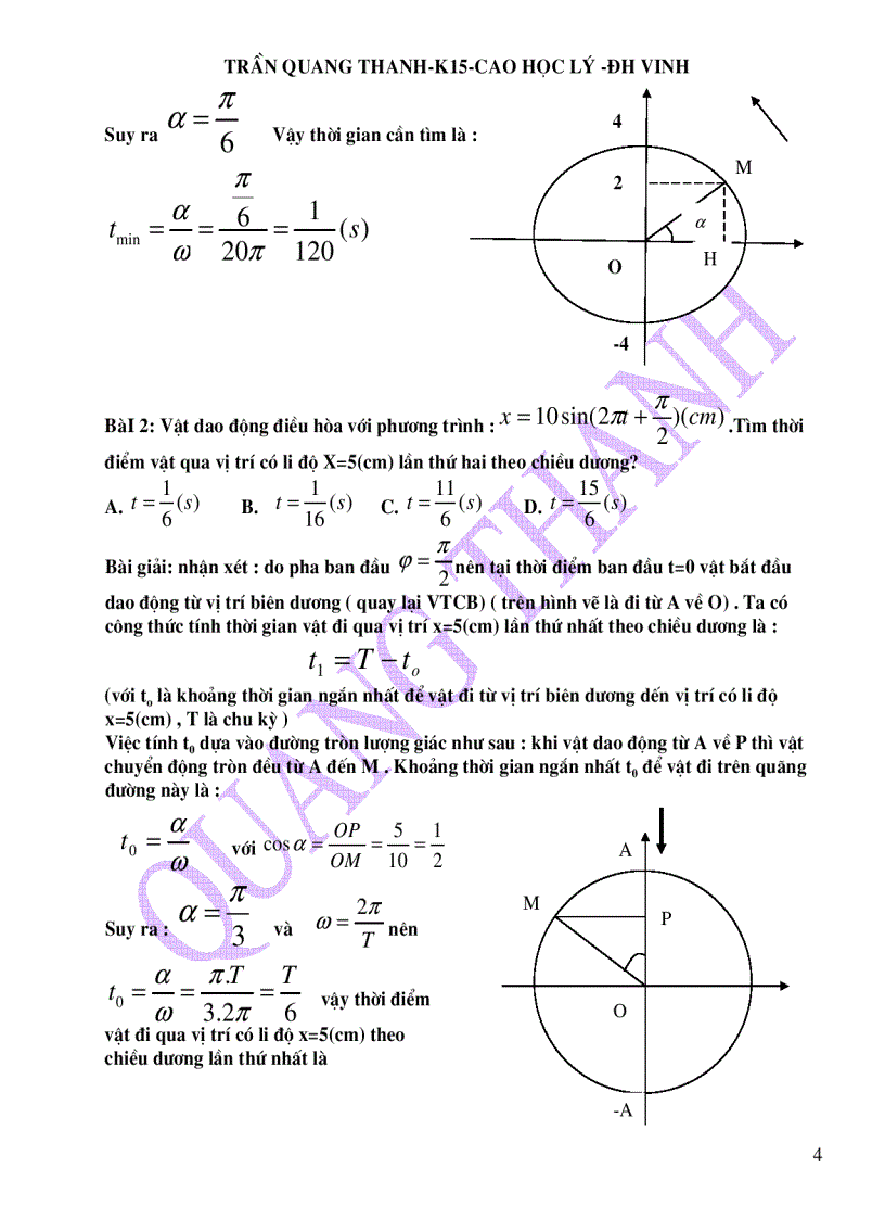 image for page Dùng Đường Tròn Lượng Giác Giải Nhanh Bài Toán Dao Động Điều Hòa
