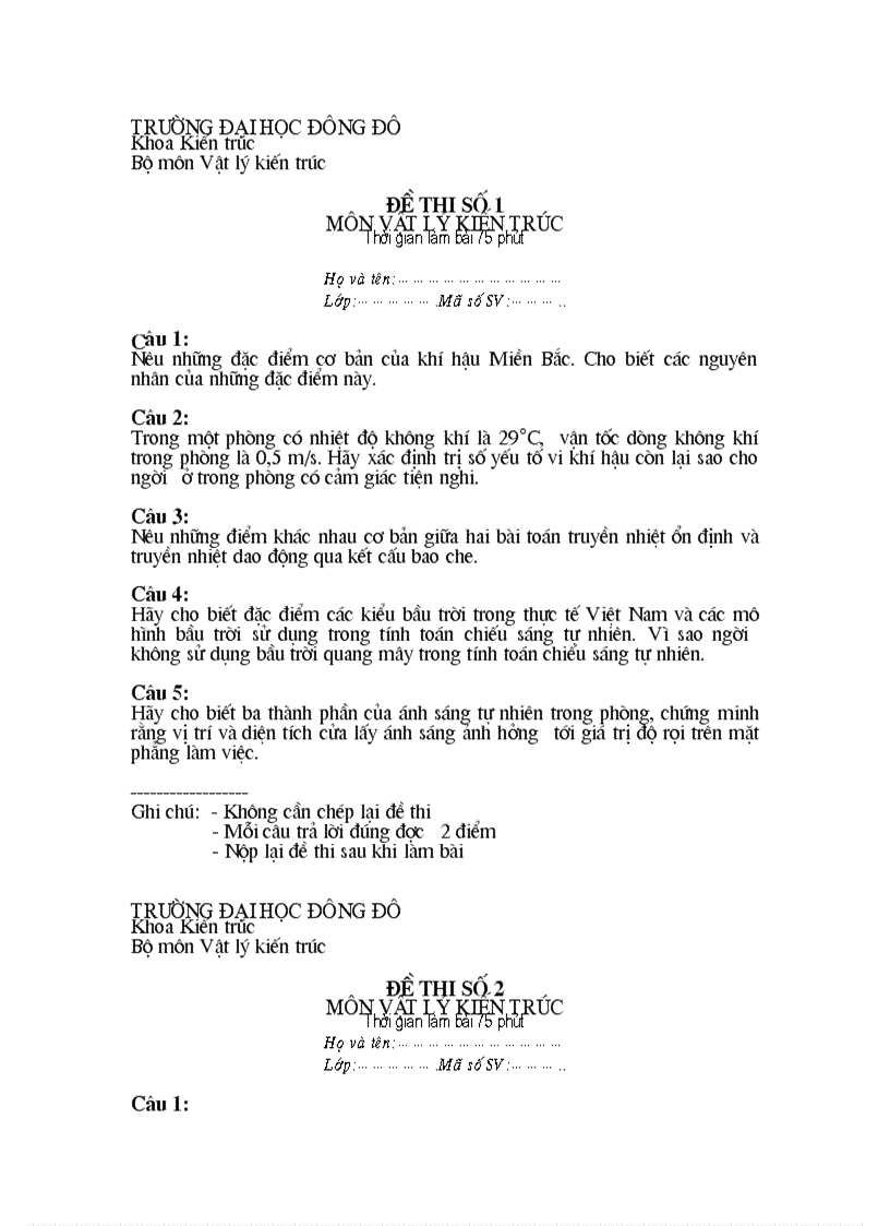 image for page Đề thi vật lý kiến trúc 1