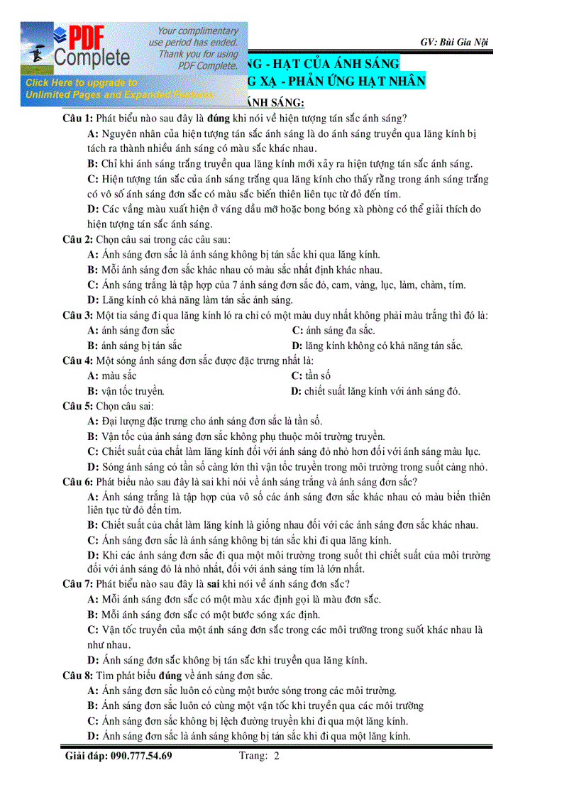 image for page Luyện thi ĐH chương Quang Lí Vật Lí Hạt Nhân