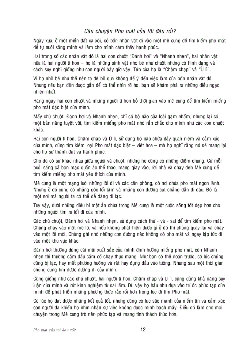 image for page Pho mát của tôi đâu rồi Một phương cách ứng phó với những đổi thay trong cuộc sống của bạn
