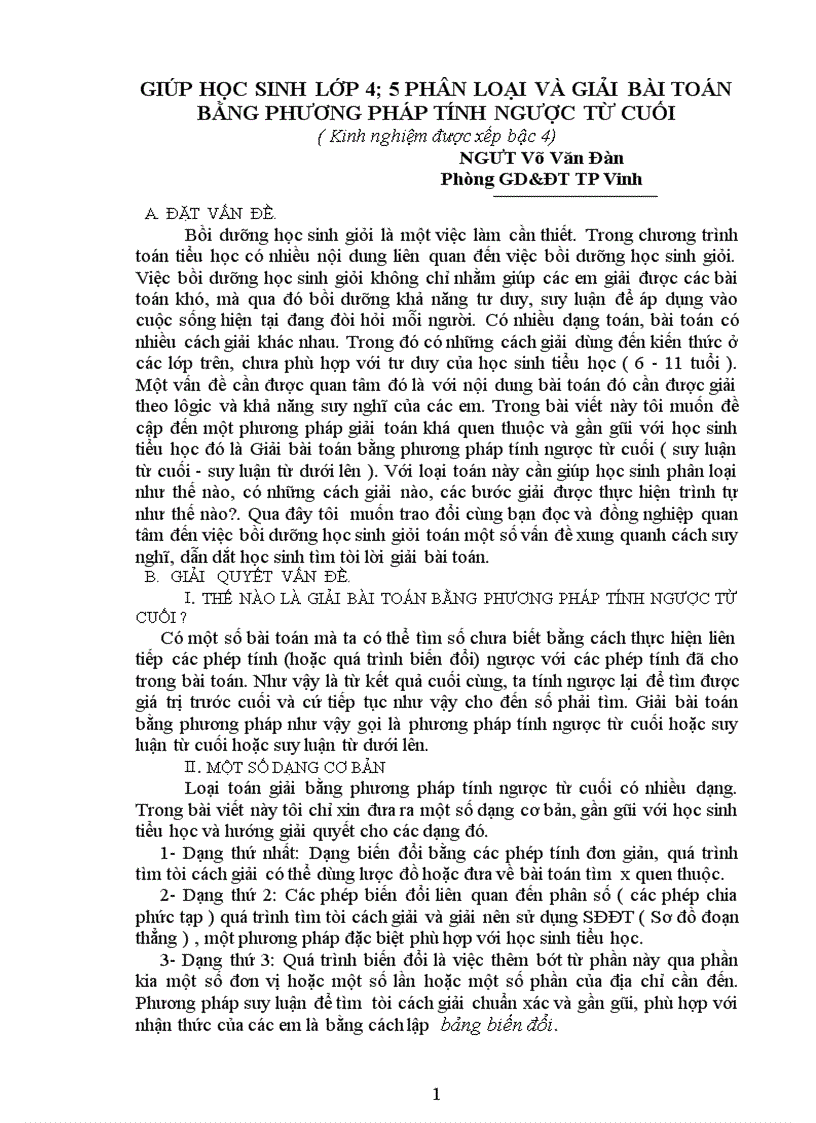 image for page Phân loại và giải bài toán bằng phương pháp tính ngược từ cuối