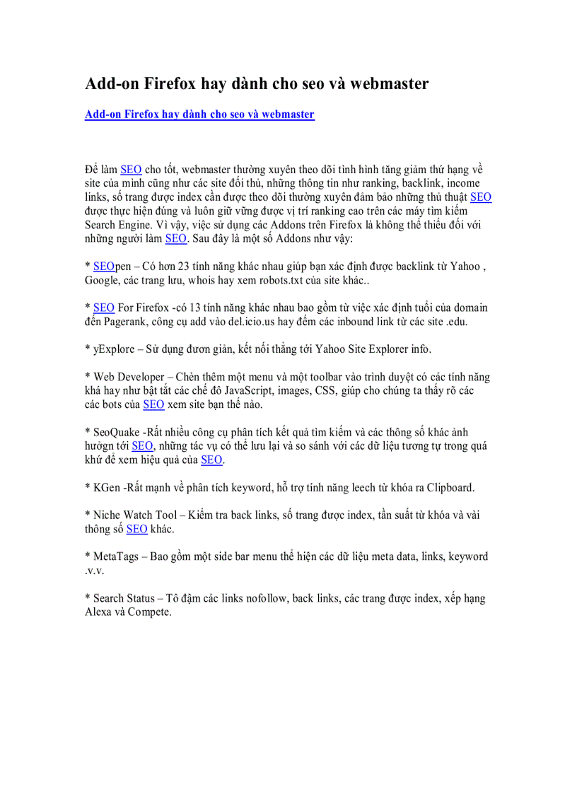 image for page Add on Firefox hay dành cho seo và webmaster