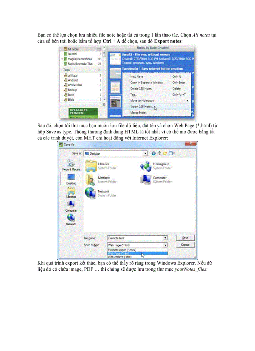 image for page Lưu dữ liệu Evernote trong định dạng HTML hoặc MHT
