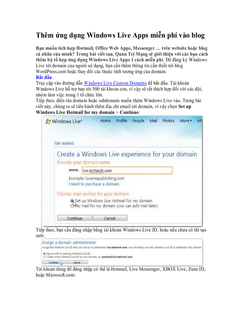 Thêm ứng dụng Windows Live Apps miễn phí vào blog