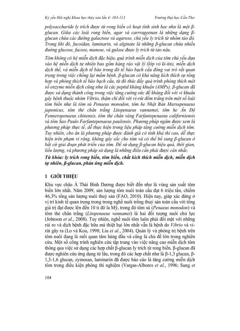 image for page Sử dụng chiết suất β glucan từ rong biển để tăng sức đề kháng của tôm biển Tổng quan