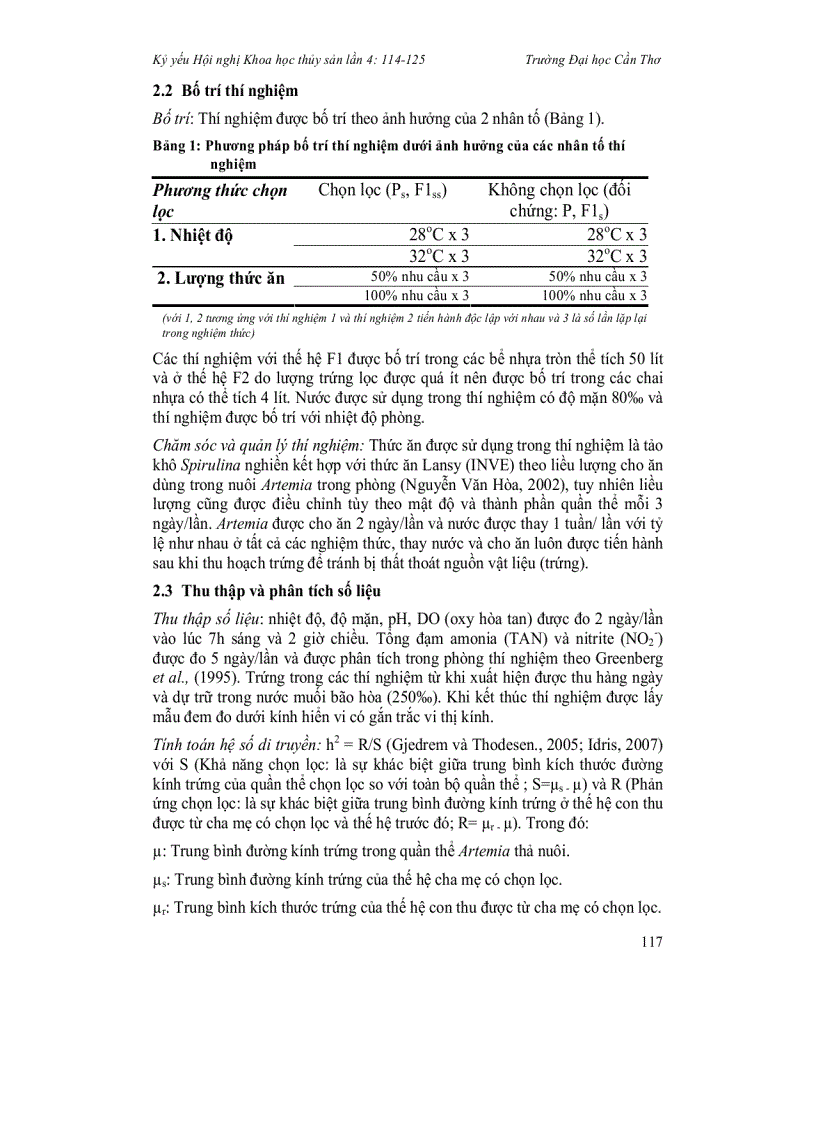 image for page Ảnh hưởng của nhiệt độ lượng thức ăn và phương thức chọn giống lên kích thước trứng bào xác Artemia qua các thế hệ