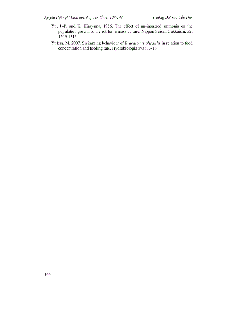 image for page Ảnh hưởng của tỉ lệ thay nước và thu hoạch lên sự phát triển của quần thể luân trùng nước ngọt Brachionus angularis