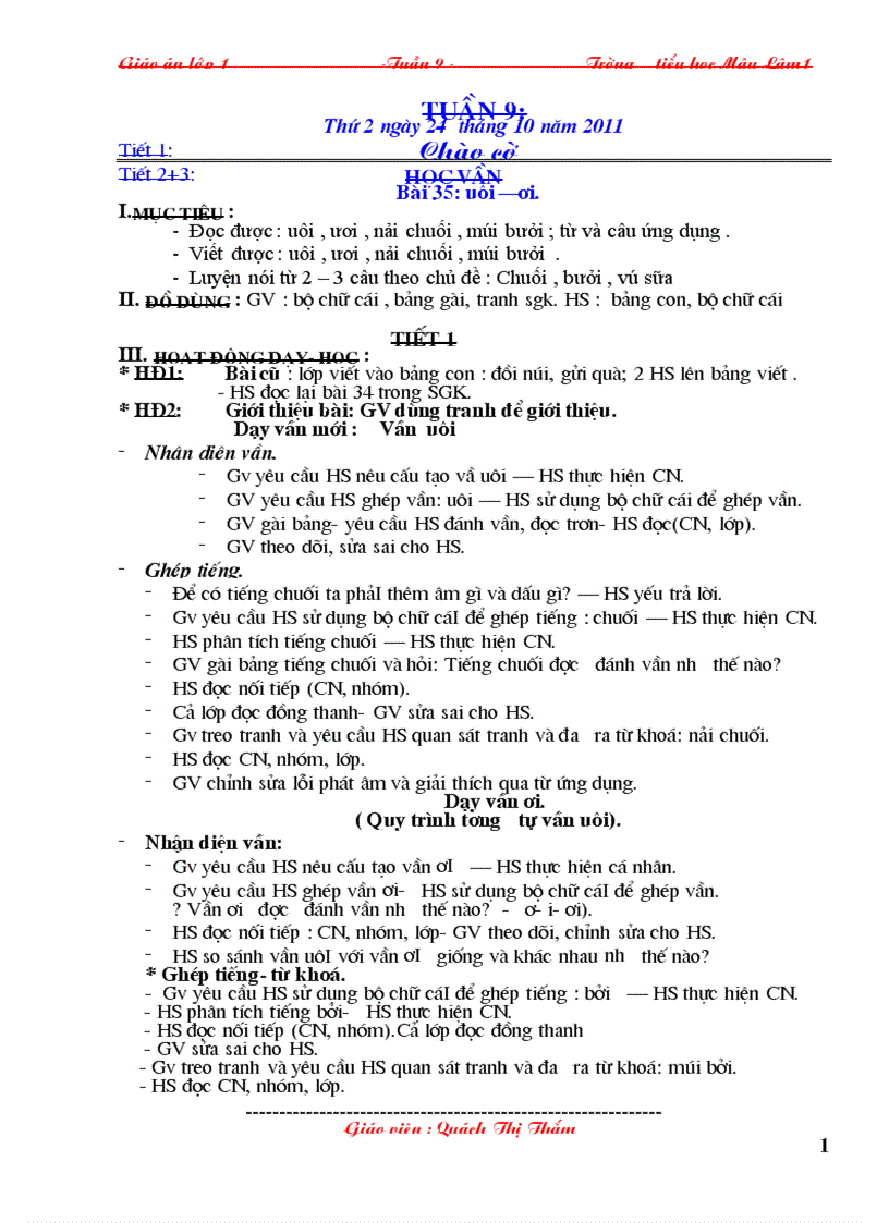 image for page Giao an lop 1 tuán 9 tham