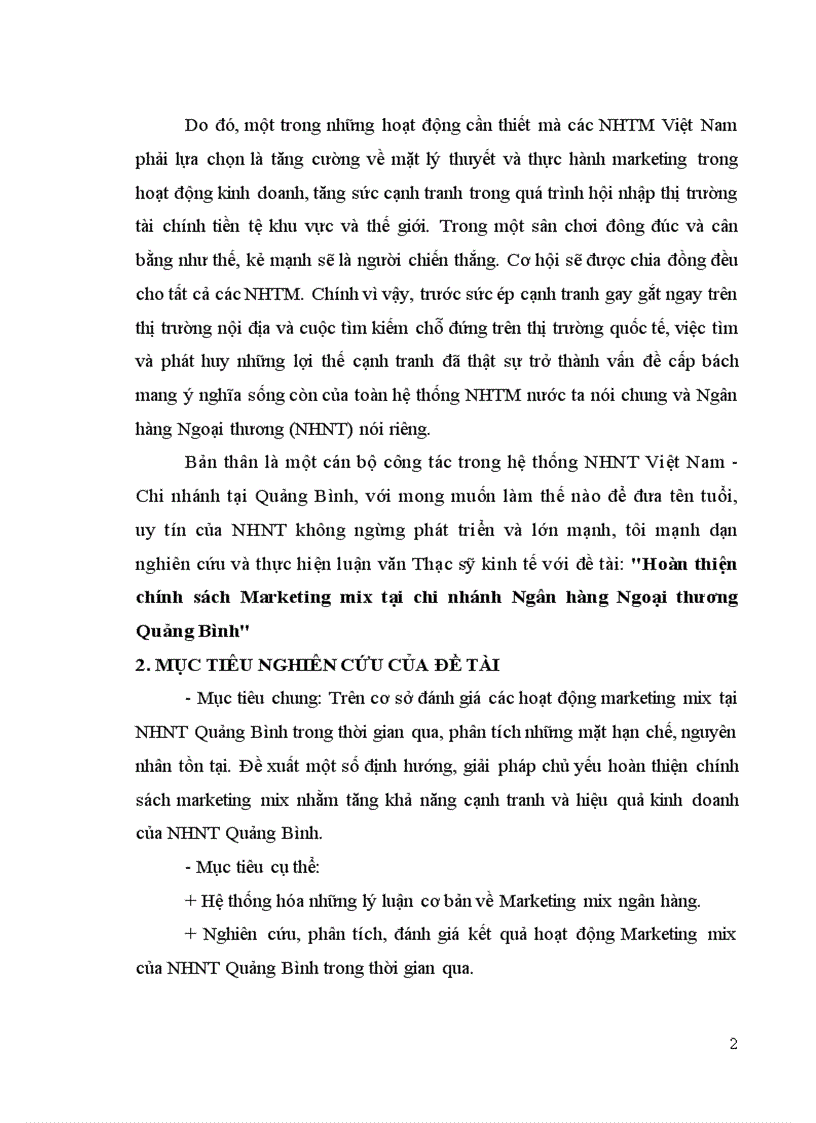 image for page Định hướng mục tiêu và một số giải pháp nâng cao chính sách Marketing mix tại chi nhánh Ngân hàng VCB Quảng Bình