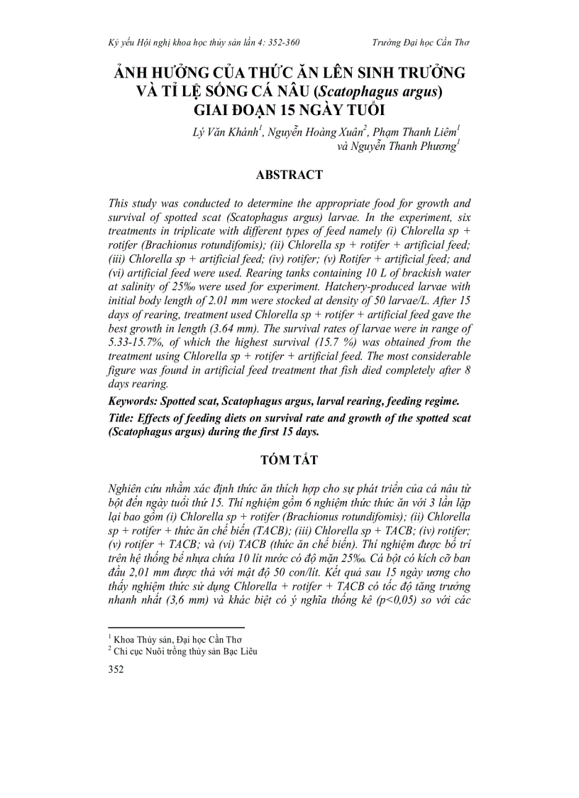 image for page Ảnh hưởng của thức ăn lên sinh trưởng và tỉ lệ sống cá nâu Scatophagus argus giai đoạn 15 ngày tuổi