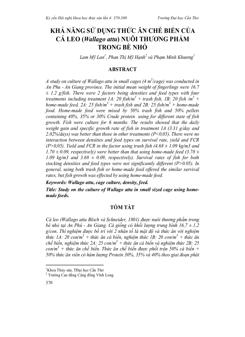 image for page Khả năng sử dụng thức ăn chế biến của cá leo Wallago attu nuôi thương phẩm trong bè nhỏ