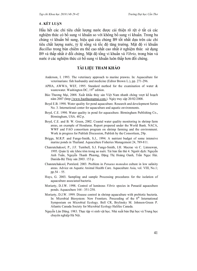 image for page Biến động các yếu tố môi trường và mật độ vi khuẩn Bacillus sp trong bể nuôi tôm sú Penaeus monodon