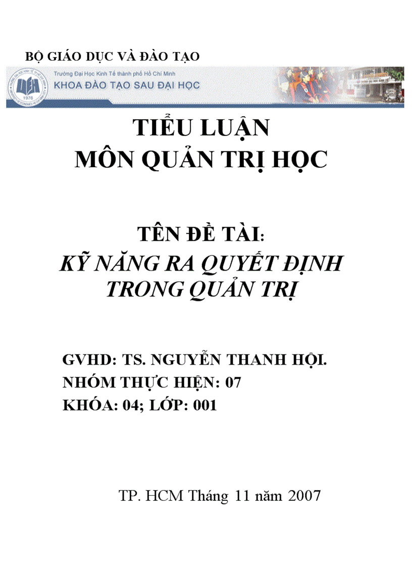 Kỹ năng ra quyết định trong quản trị