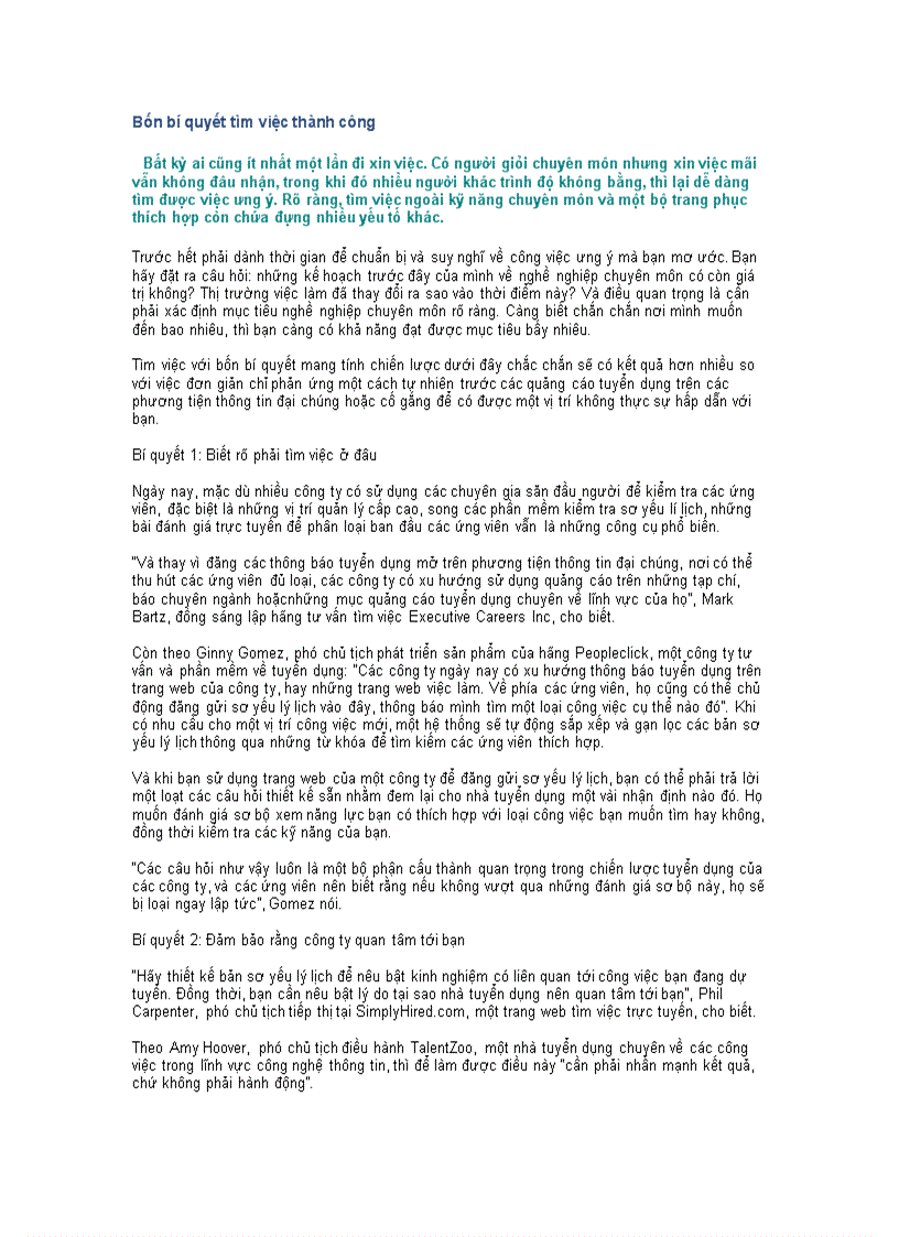 image for page Bốn bí quyết tìm việc thành công