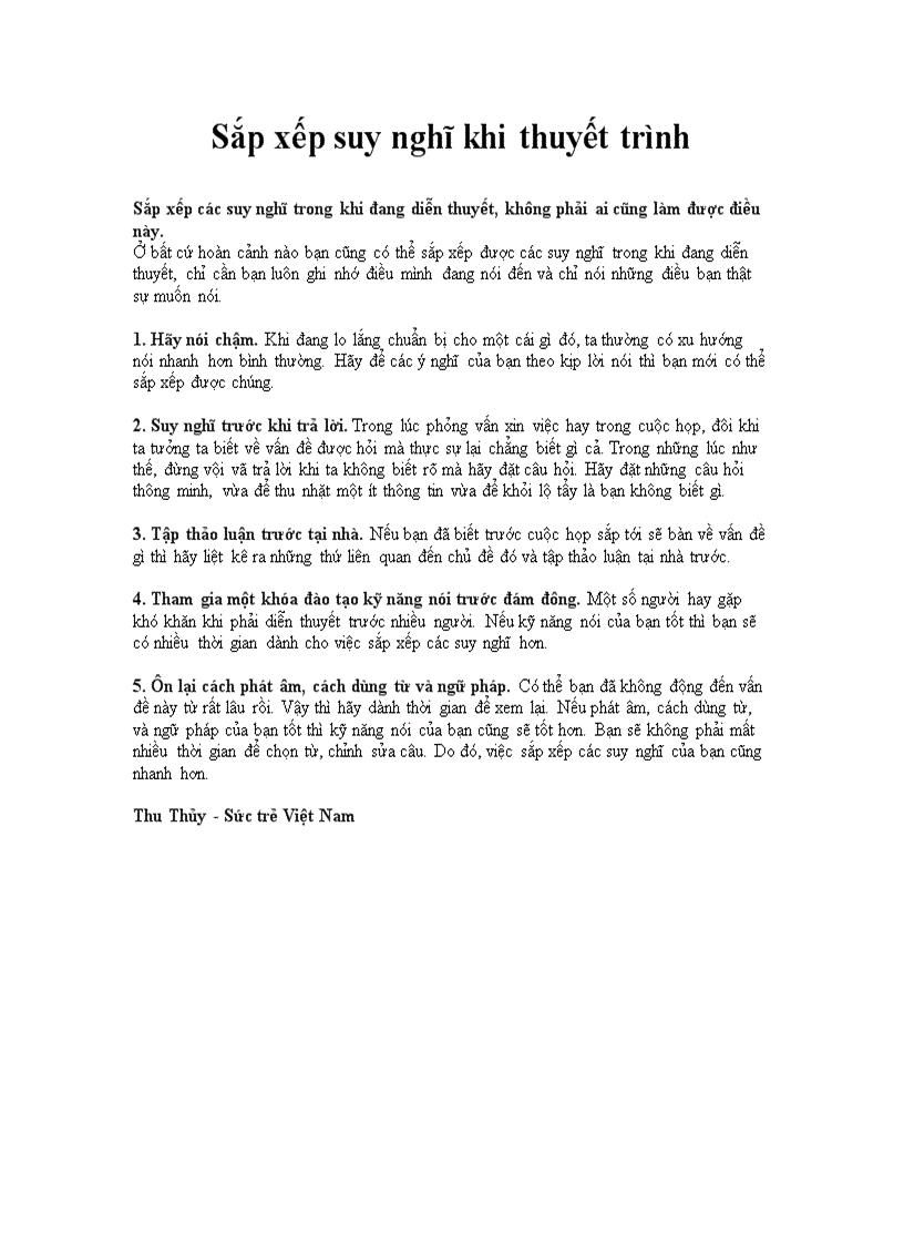 image for page Sắp xếp suy nghĩ khi thuyết trình