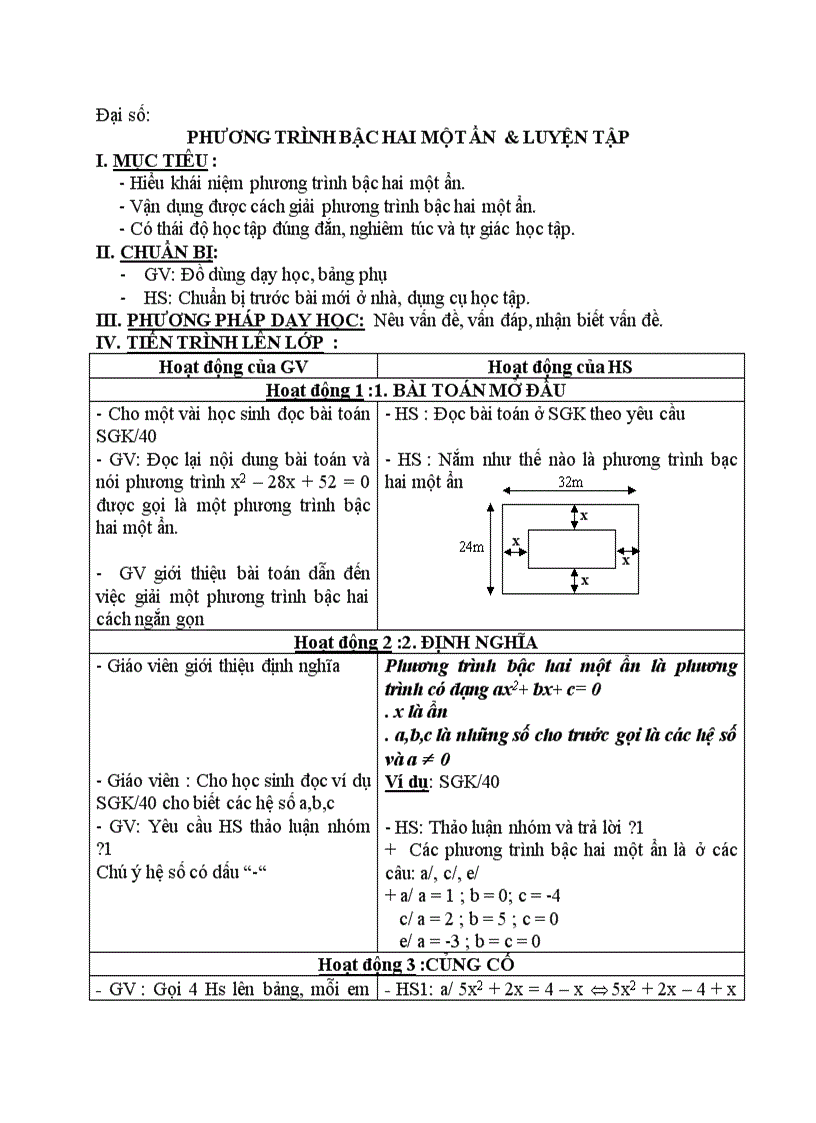 image for page Đại số PHƯƠNG TRÌNH BẬC HAI MỘT ẨN LUYỆN TẬP