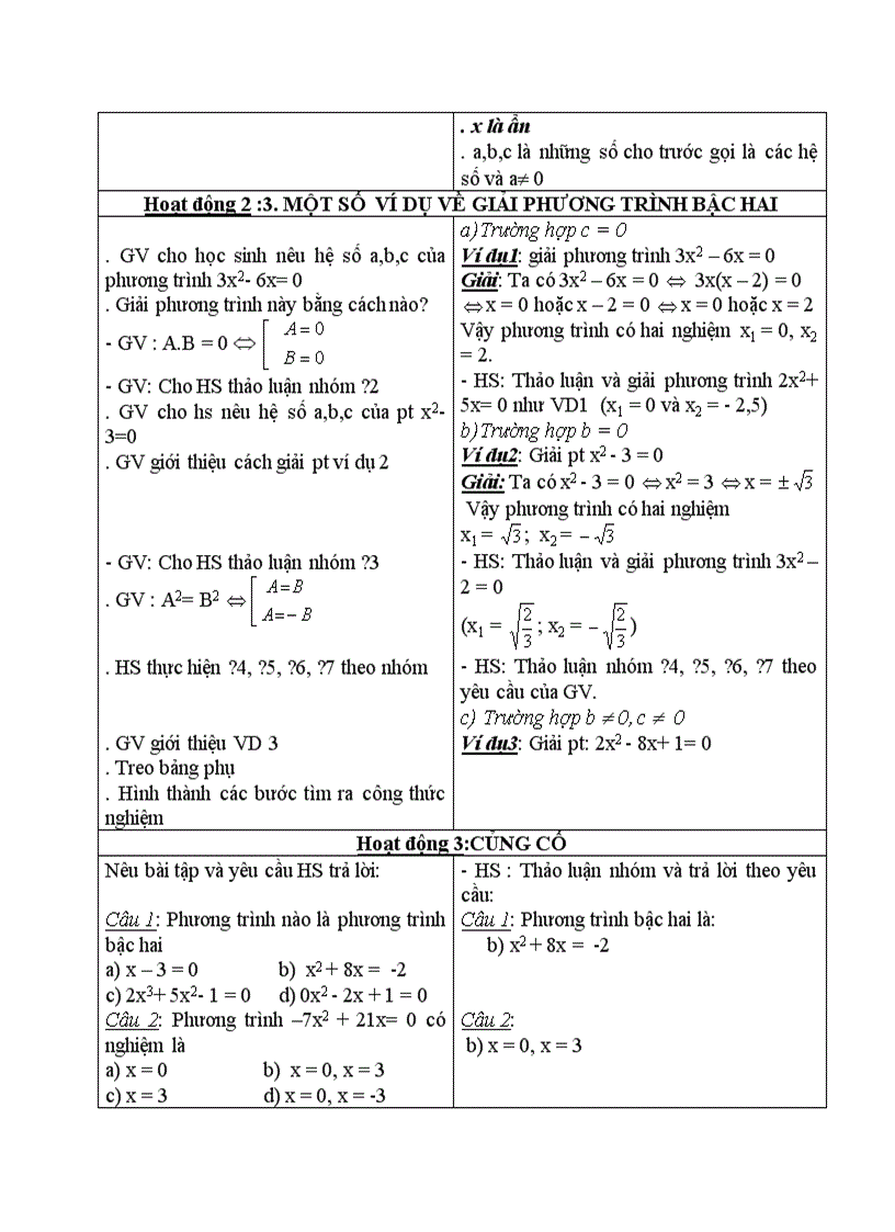image for page Đại số PHƯƠNG TRÌNH BẬC HAI MỘT ẨN LUYỆN TẬP