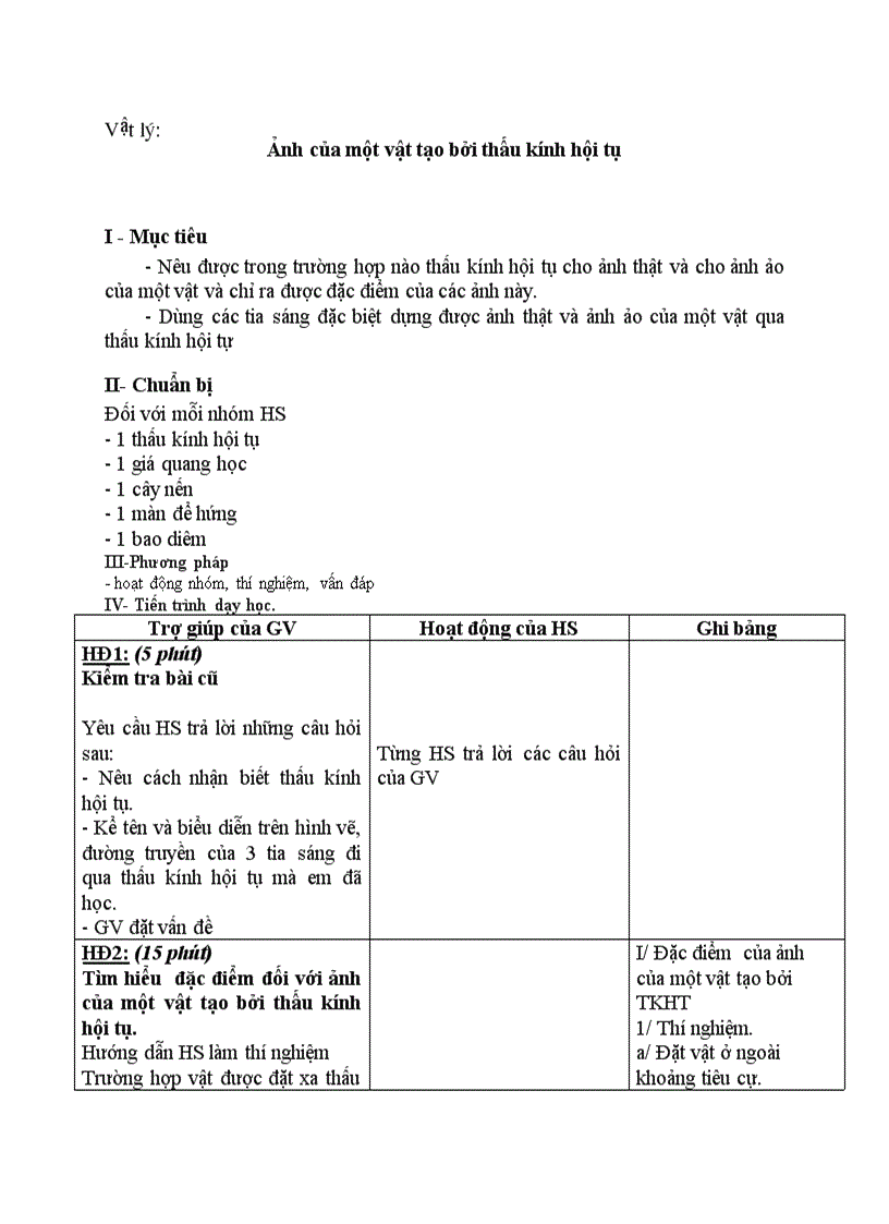 image for page Vật lý Ảnh của một vật tạo bởi thấu kính hội tụ