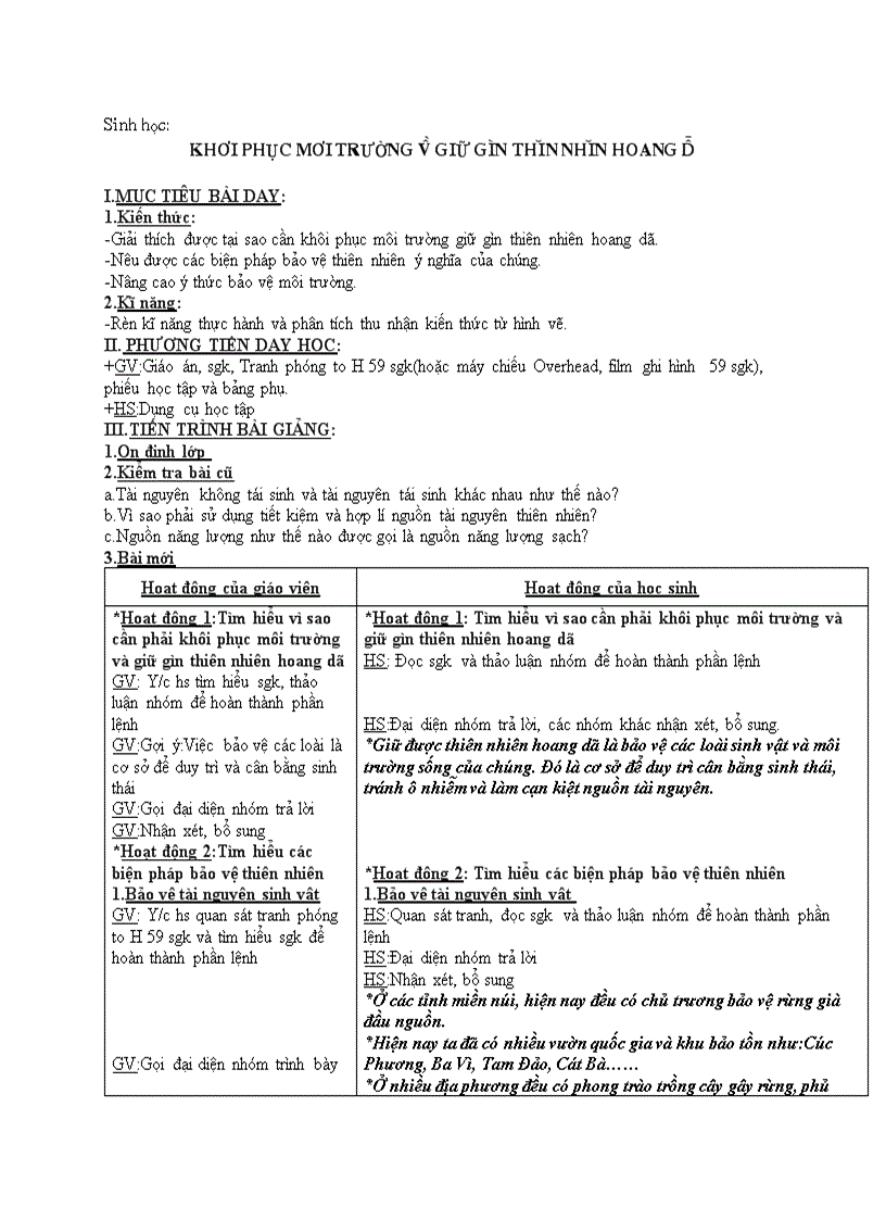 image for page Sinh học KHÔI PHỤC MÔI TRƯỜNG VÀ GIỮ GÌN THIÊN NHIÊN HOANG DÃ