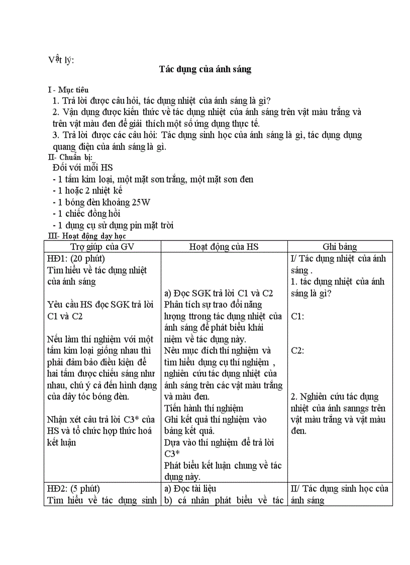 image for page Vật lý Tác dụng của ánh sáng