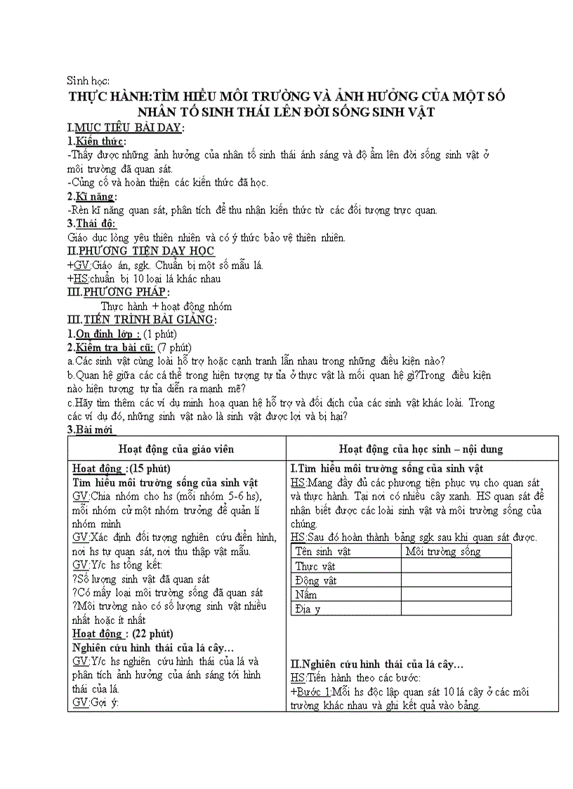 image for page Sinh học THỰC HÀNH TÌM HIỂU MÔI TRƯỜNG VÀ ẢNH HƯỞNG CỦA MỘT SỐ NHÂN TỐ SINH THÁI LÊN ĐỜI SỐNG SINH VẬT