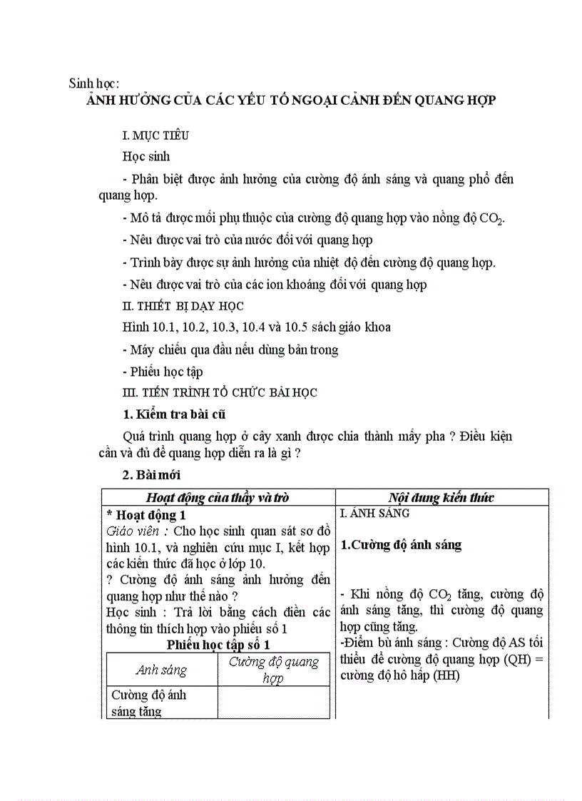 image for page Sinh học ẢNH HƯỞNG CỦA CÁC YẾU TỐ NGOẠI CẢNH ĐẾN QUANG HỢP