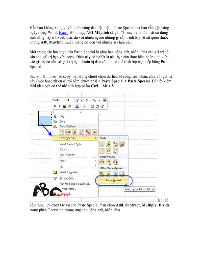 image for page Mẹo nhỏ với tính năng Paste Special của Excel