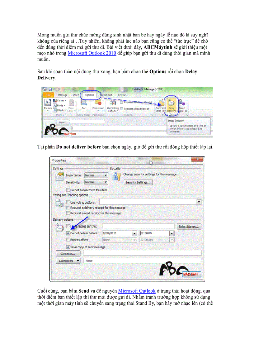 image for page Microsoft Outlook 2010 Hẹn giờ để gửi thư