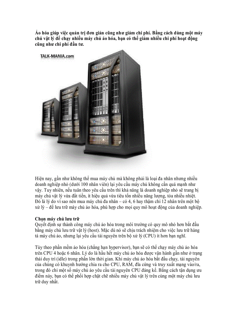 image for page Chọn máy chủ và phần mềm dùng cho ảo hóa