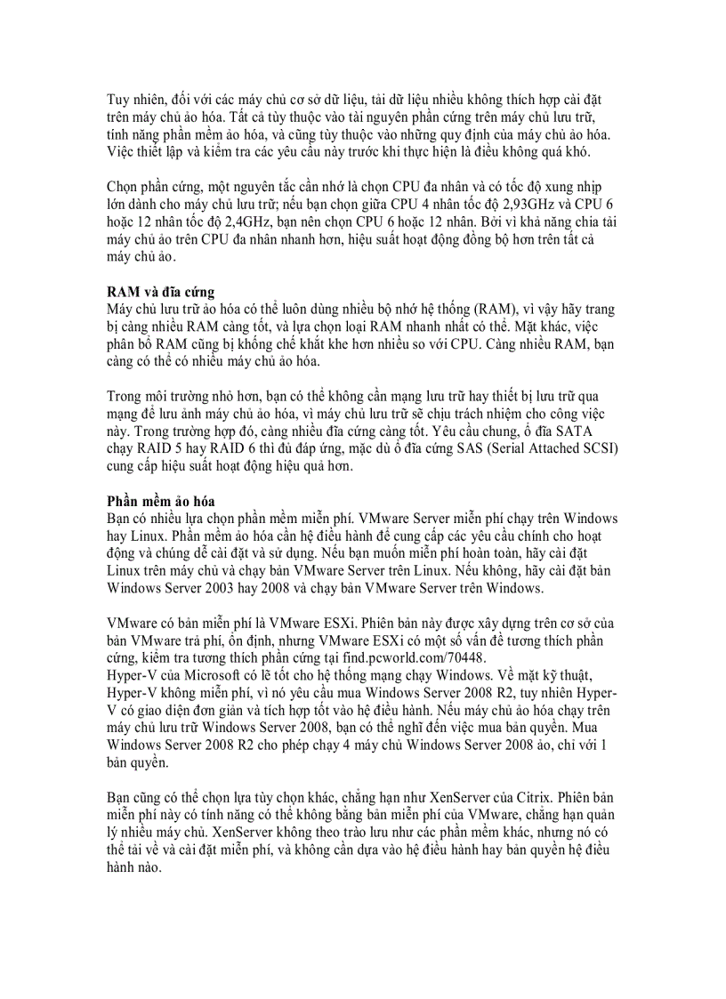 image for page Chọn máy chủ và phần mềm dùng cho ảo hóa