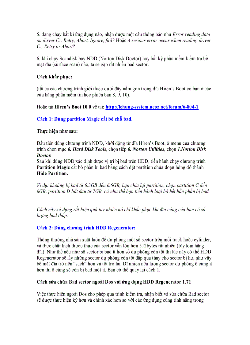 image for page Tổng hợp một số thủ thuật cắt BAD ổ cứng