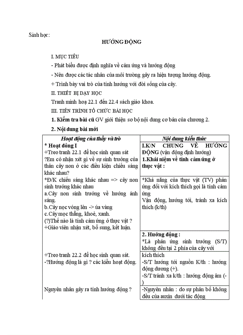 image for page Sinh học HƯỚNG ĐỘNG