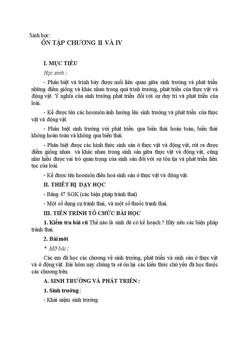 image for page Sinh học ÔN TẬP CHƯƠNG II VÀ IV