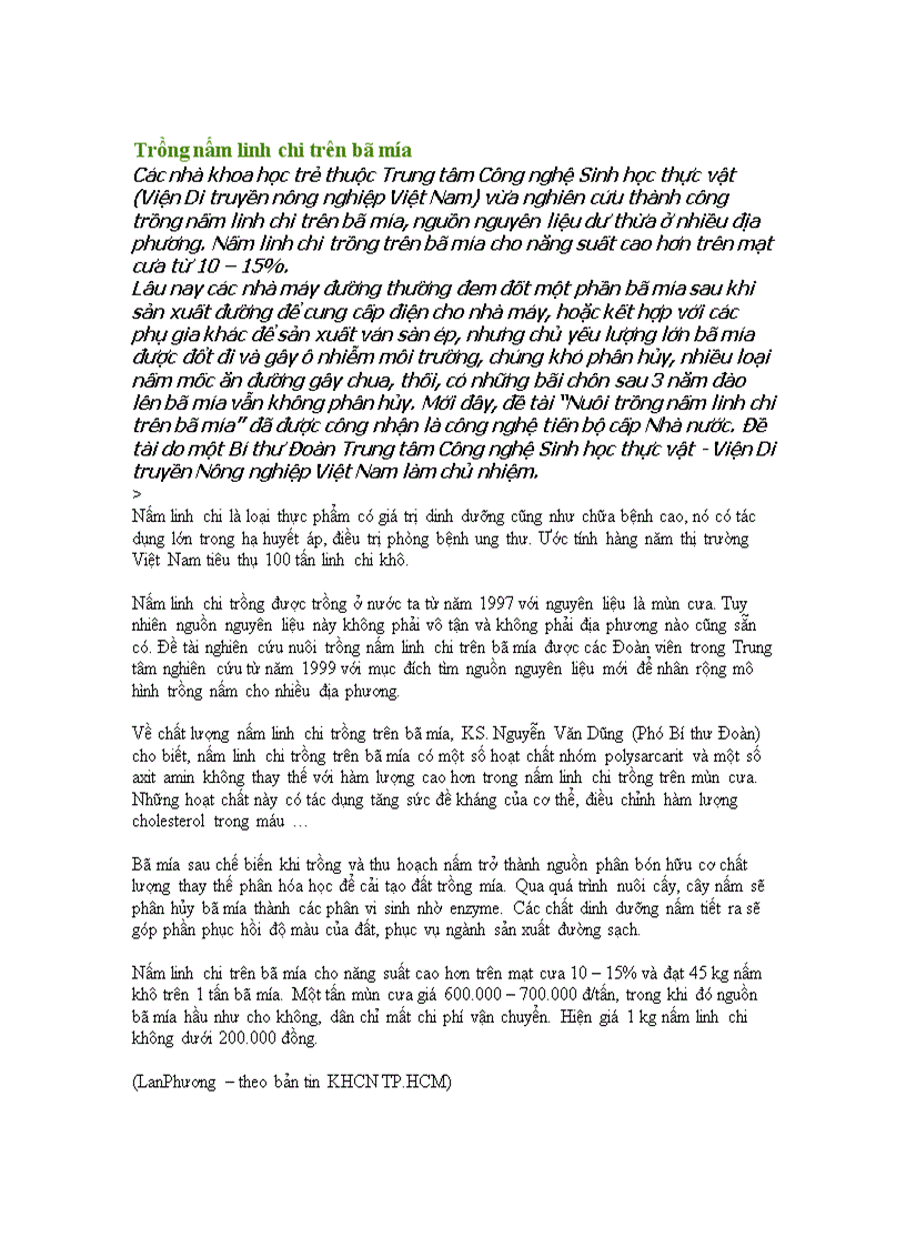 image for page Trồng nấm linh chi trên bã mía