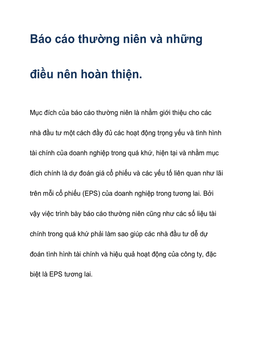 Báo cáo thường niên và những điều nên hoàn thiện