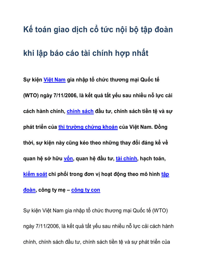 image for page Kế toán giao dịch cổ tức nội bộ tập đoàn khi lập báo cáo tài chính