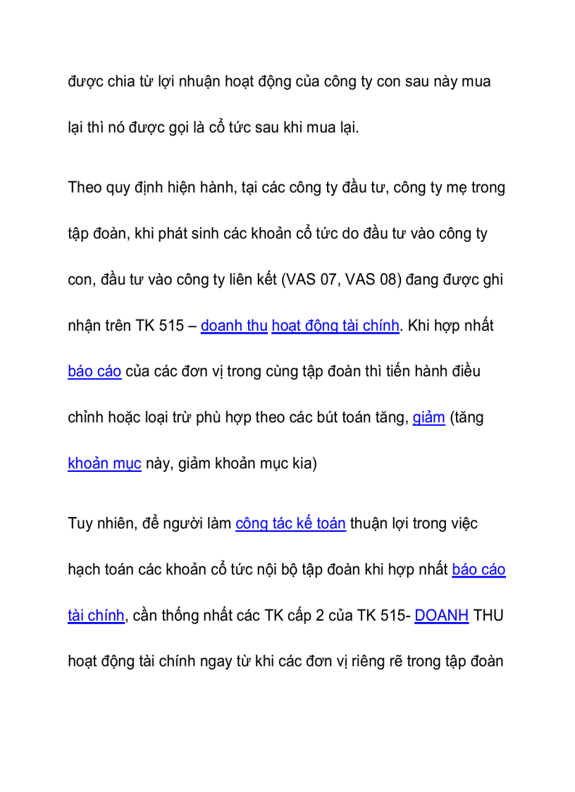 image for page Kế toán giao dịch cổ tức nội bộ tập đoàn khi lập báo cáo tài chính