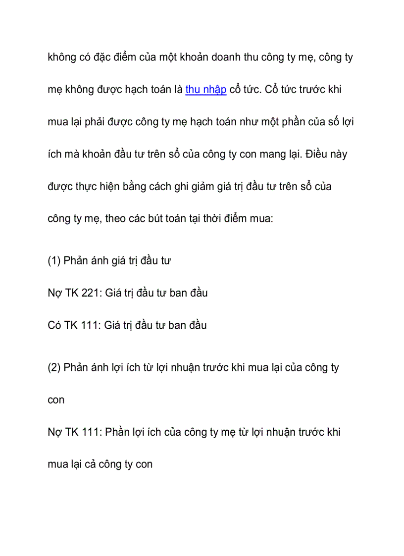 image for page Kế toán giao dịch cổ tức nội bộ tập đoàn khi lập báo cáo tài chính