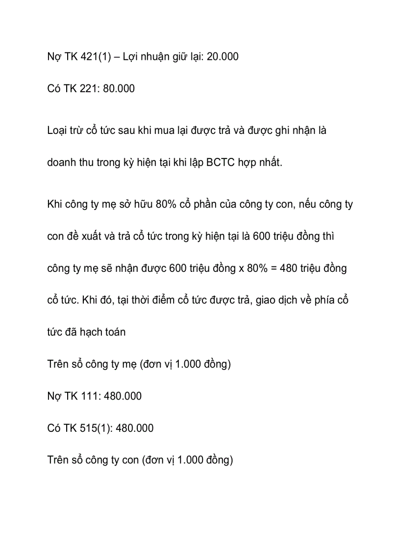 image for page Kế toán giao dịch cổ tức nội bộ tập đoàn khi lập báo cáo tài chính