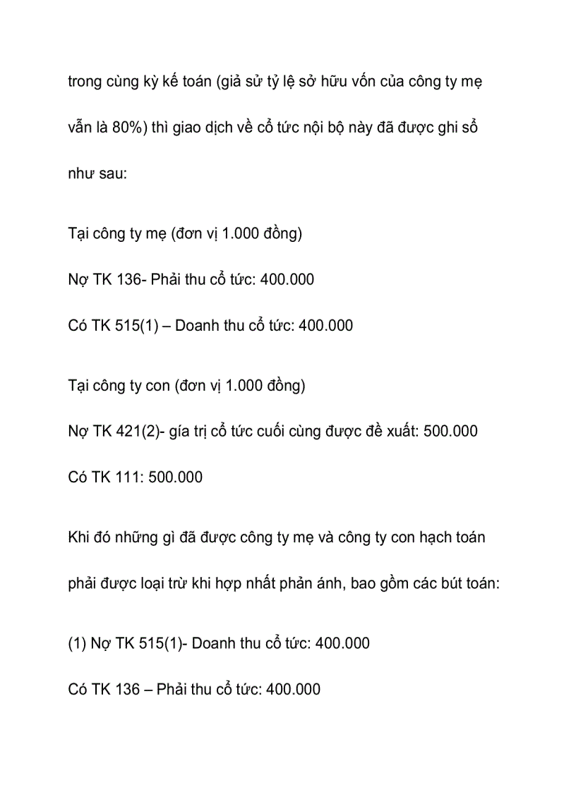 image for page Kế toán giao dịch cổ tức nội bộ tập đoàn khi lập báo cáo tài chính