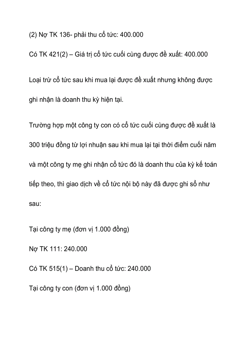 image for page Kế toán giao dịch cổ tức nội bộ tập đoàn khi lập báo cáo tài chính