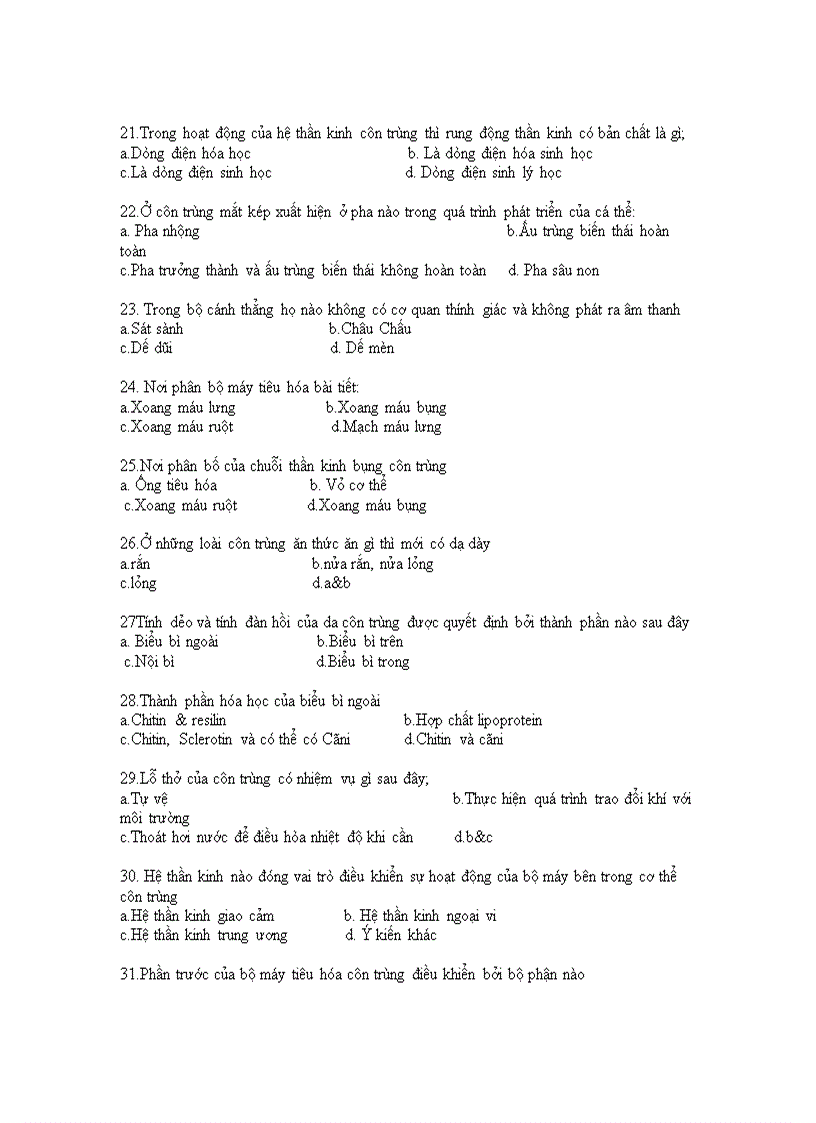 image for page Câu hỏi trắc ngiệm về côn trùng