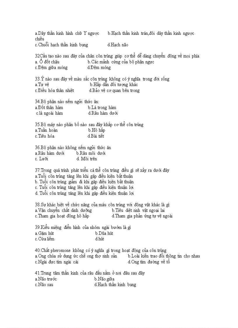 image for page Câu hỏi trắc ngiệm về côn trùng