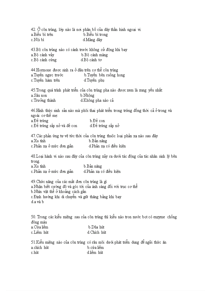 image for page Câu hỏi trắc ngiệm về côn trùng